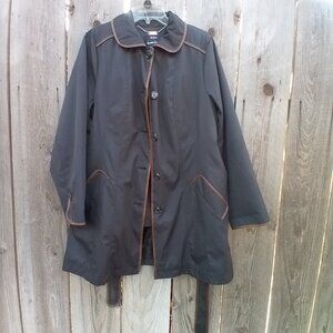 DENNIS BASSO COAT WOMENS SIZE M BLACK BROWN REMOVABLE FAUX FUR LINER BUTTON